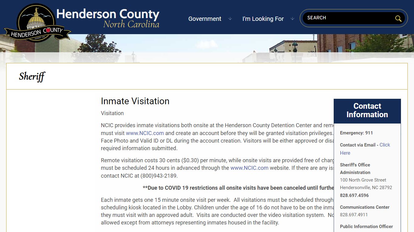 Inmate Visitation | Henderson County North Carolina