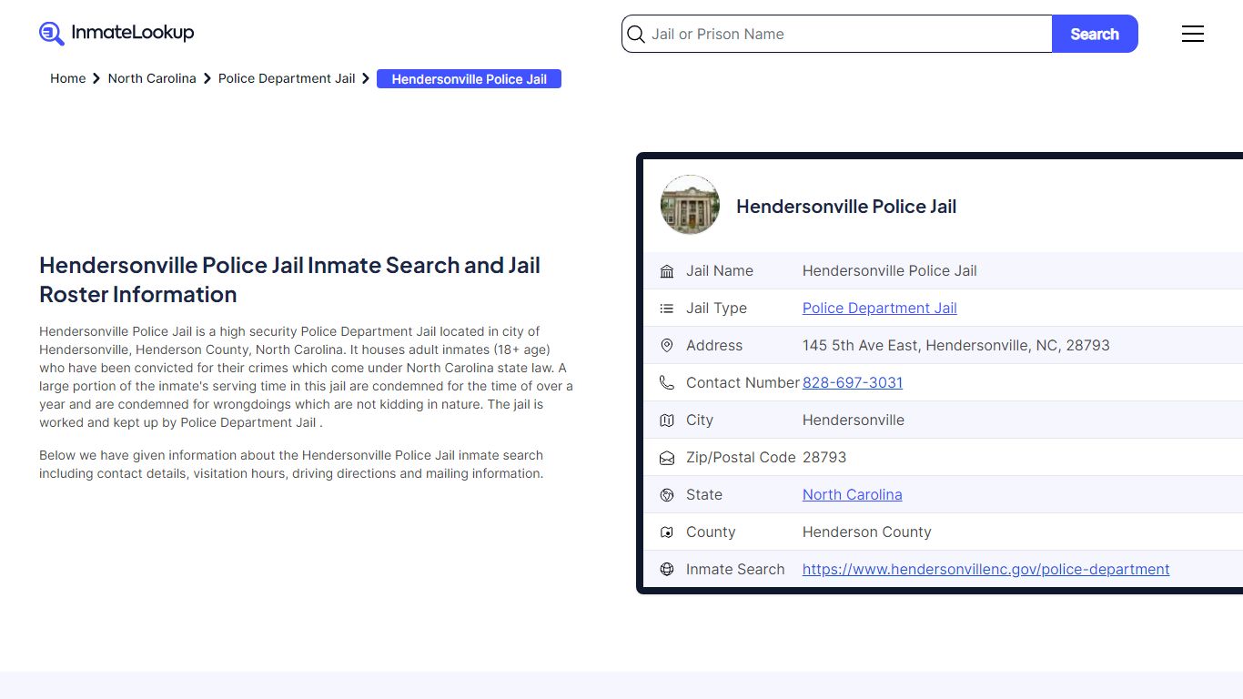 Hendersonville Police Jail Inmate Search - Hendersonville North ...